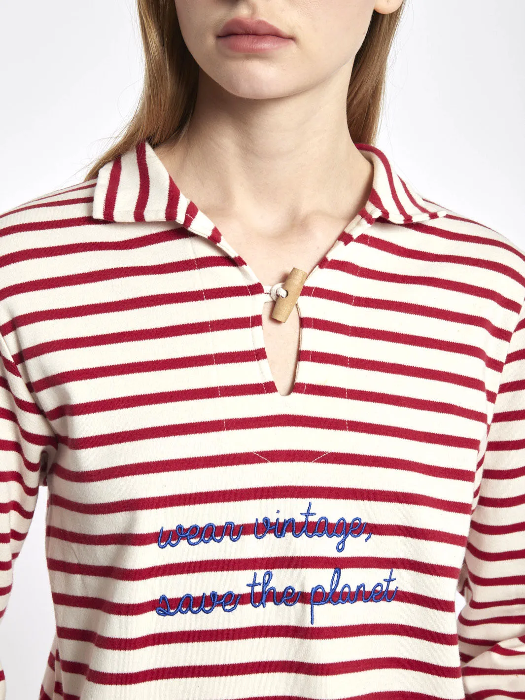 1990's  red and white Breton shirt customised by Cavalli e Nastri