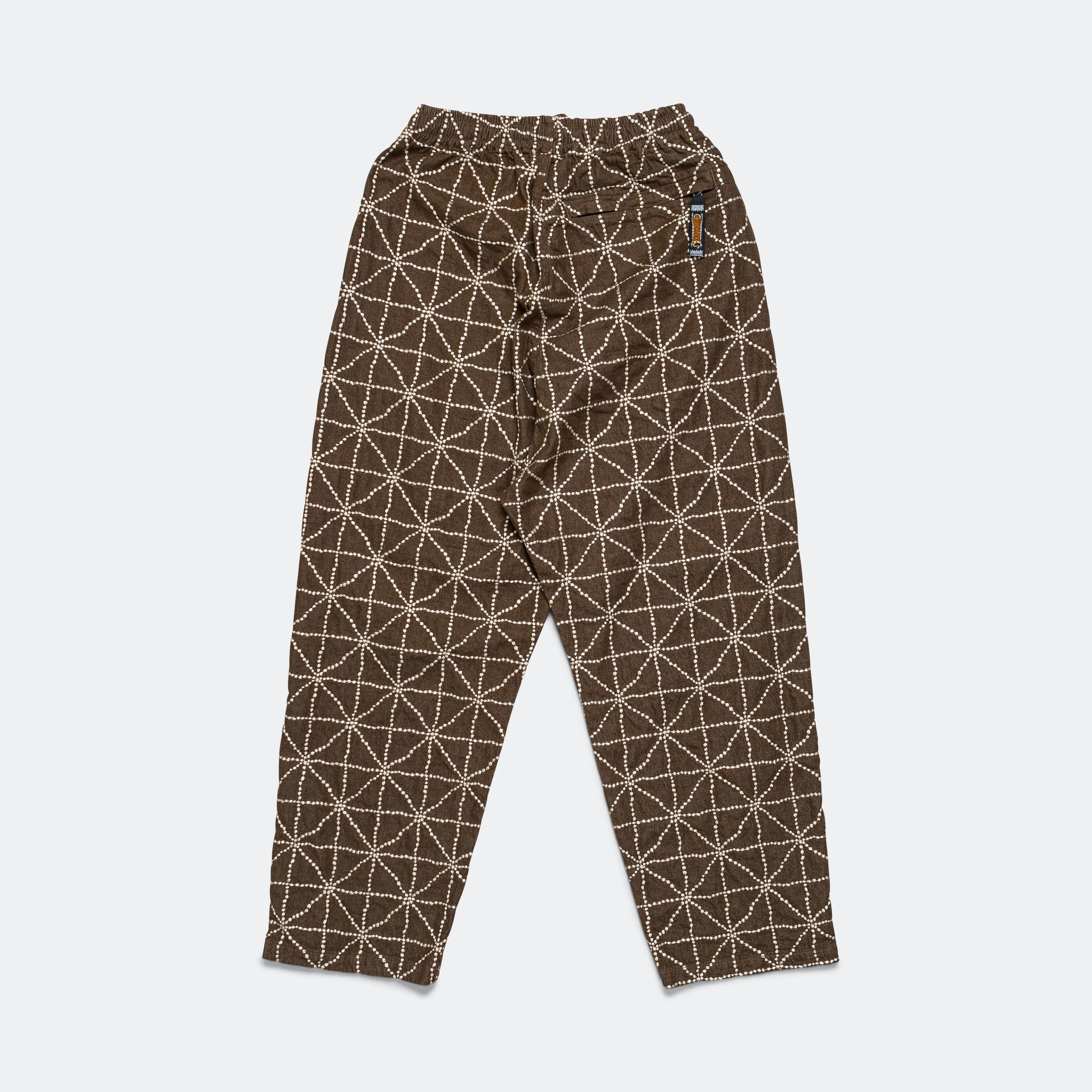 8oz Color Denim FOLK-DOJO Embroidery EASY Pants - Brown