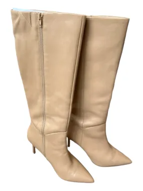 Aldo Shoe Size 8.5 Tan Leather Side Zip Stiletto Heel Pointed Toe Boots