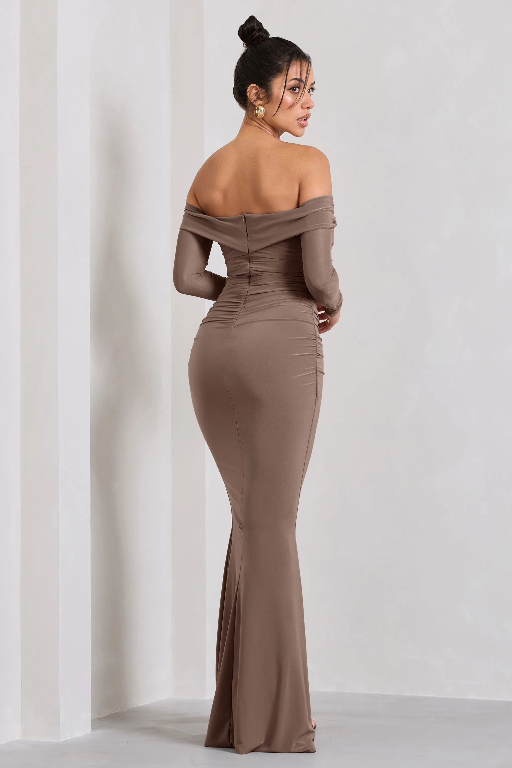 Alex | Mocha Bardot Twist Maxi Dress