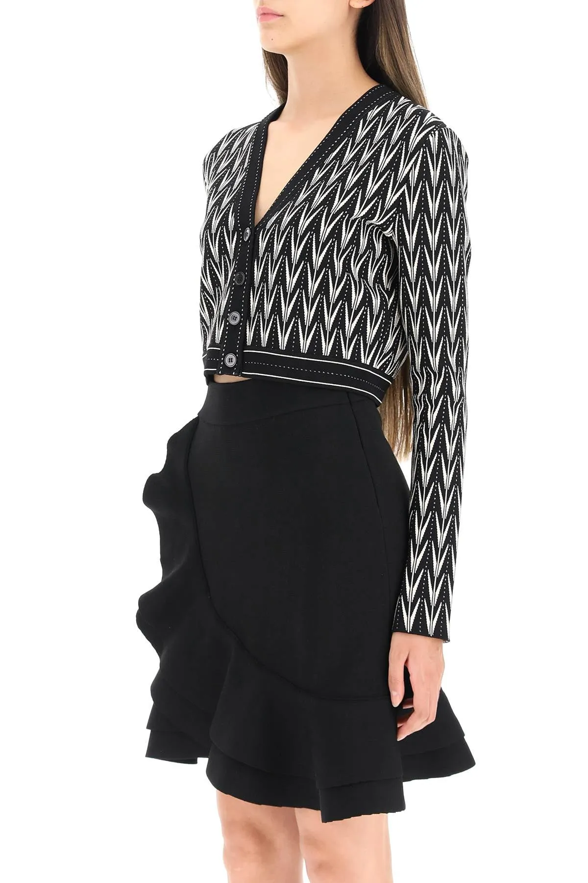 Alexander McQueen Geometric Pattern Cropped Knitted Cardigan