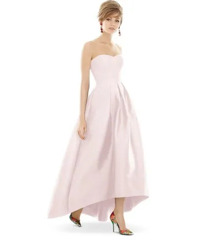 Alfred Sung Women's Strapless Satin High Low Dress with Pockets