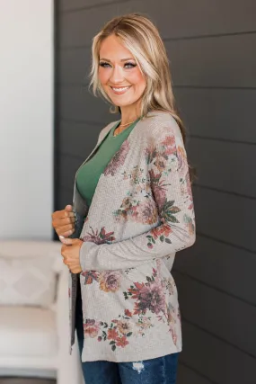 All My Favorite Things Floral Cardigan- Grey