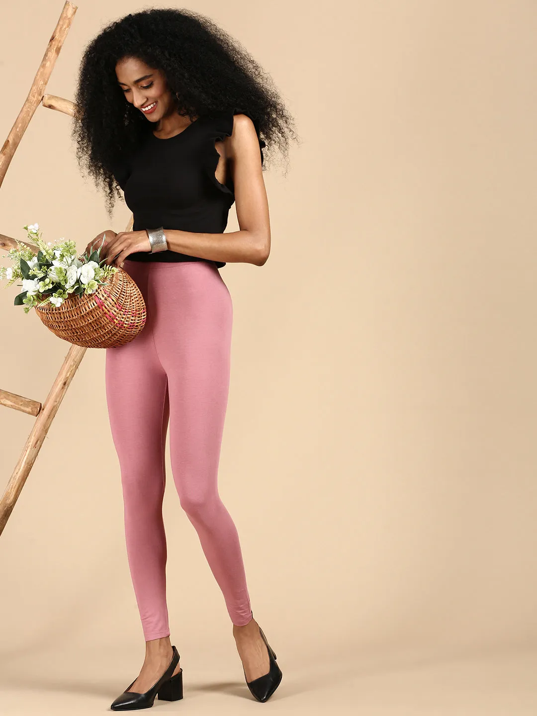 Ankle Length Leggings Viscose-Dusty Pink