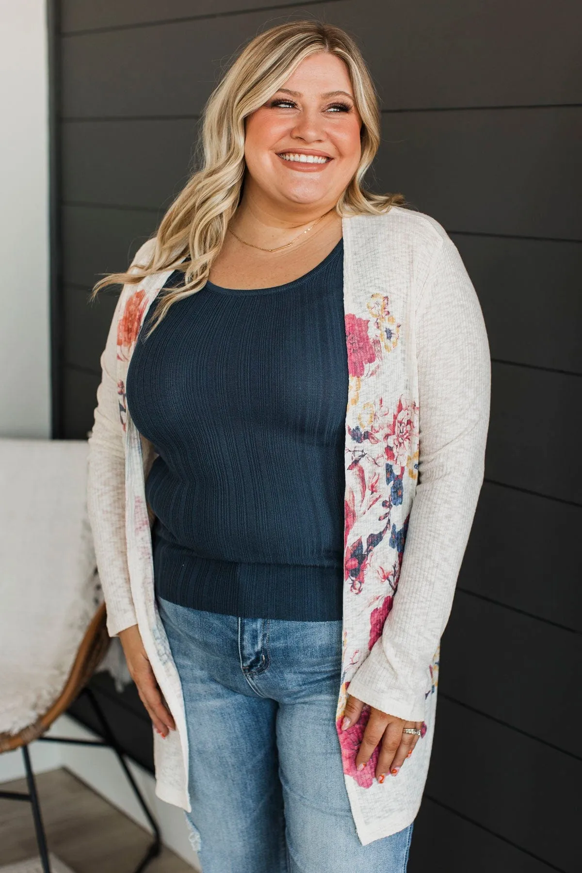 Any Day Now Floral Cardigan- Ivory & Magenta