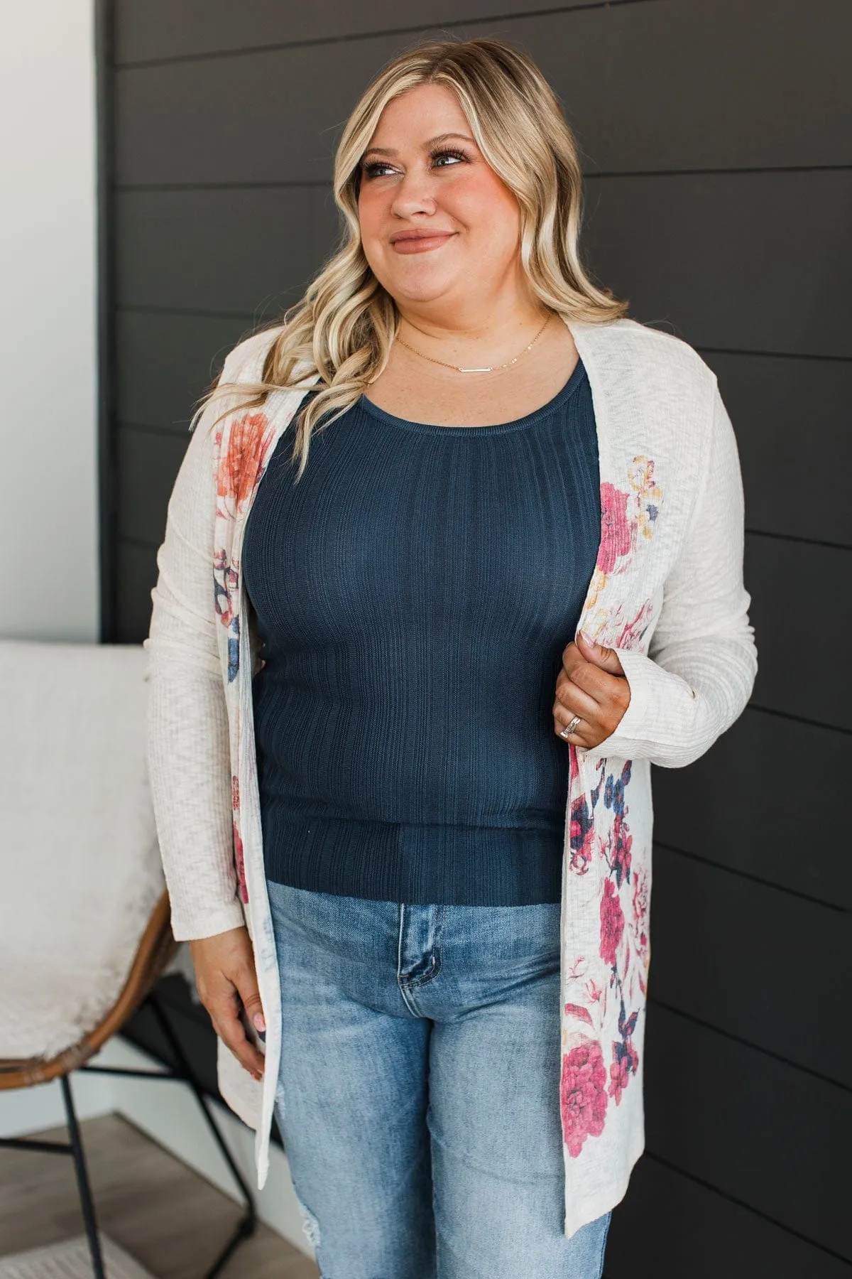 Any Day Now Floral Cardigan- Ivory & Magenta