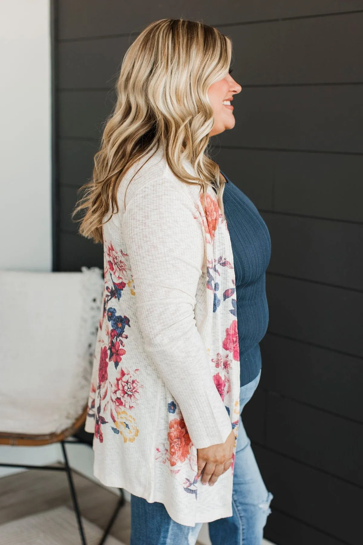 Any Day Now Floral Cardigan- Ivory & Magenta