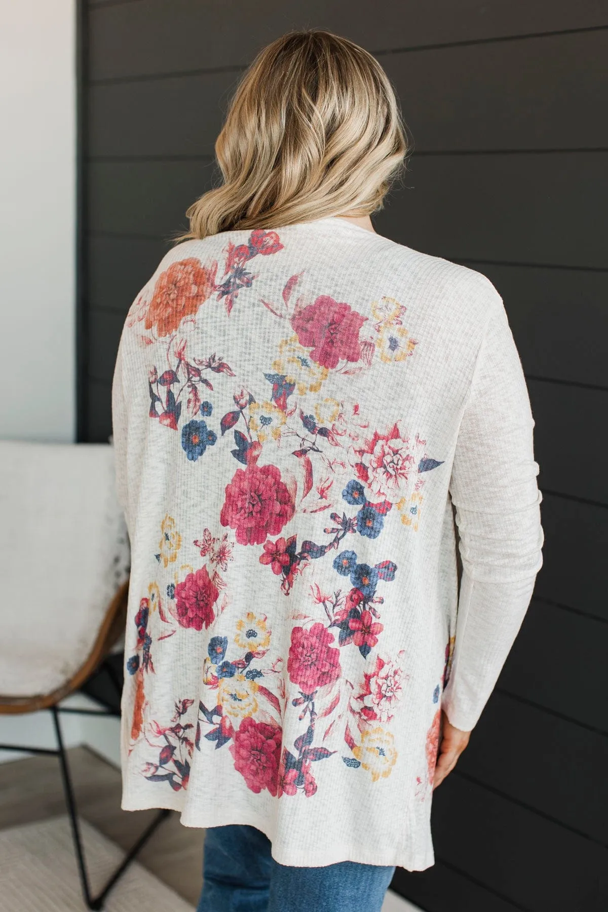 Any Day Now Floral Cardigan- Ivory & Magenta