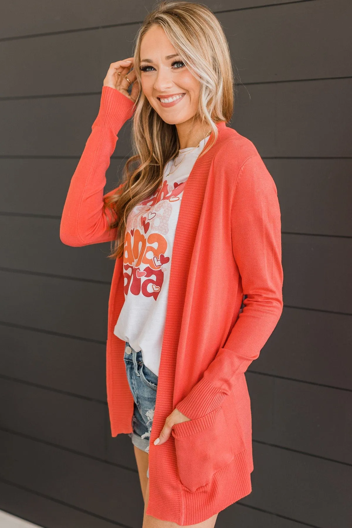 As Easy As Can Be Cardigan- Coral