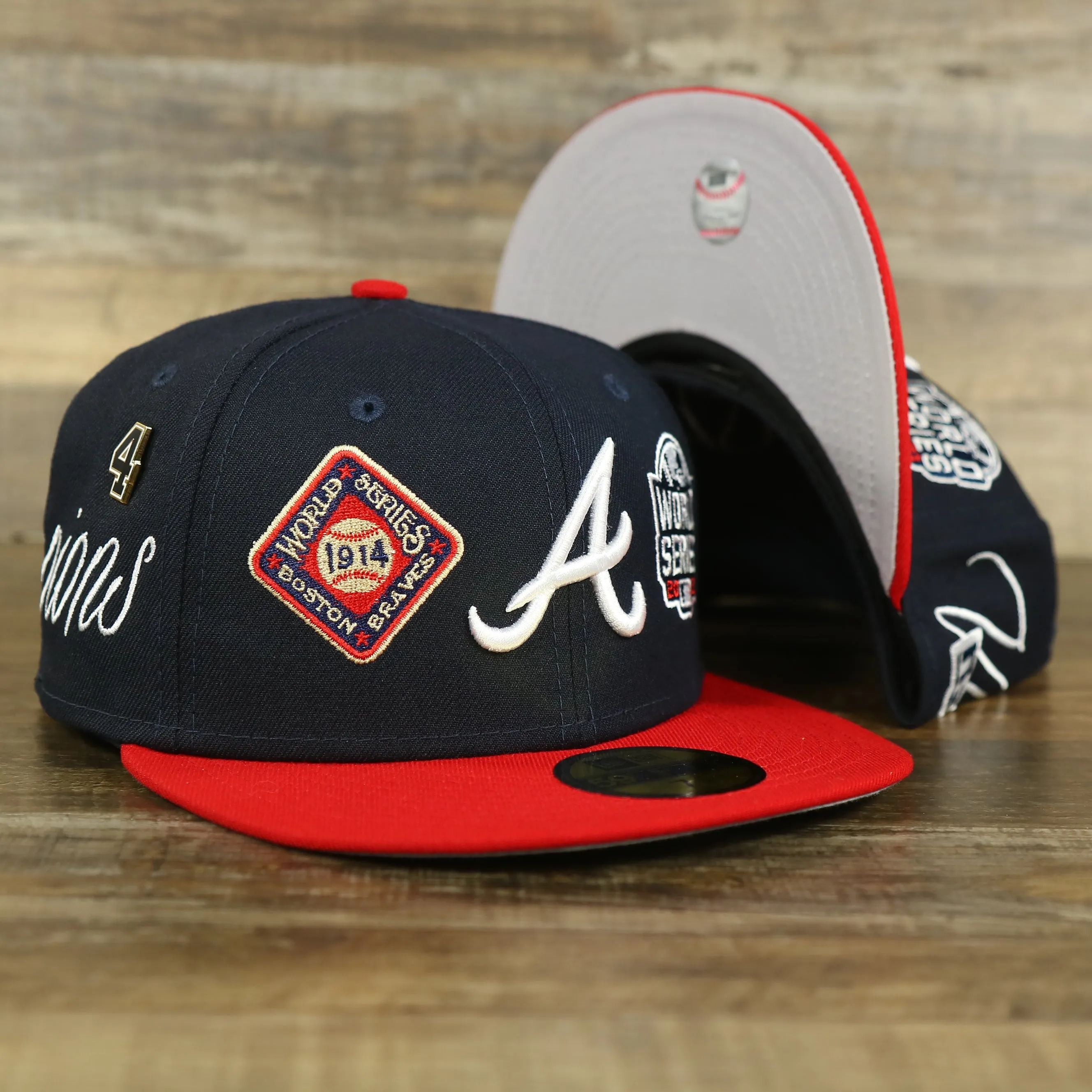 Atlanta Braves Cooperstown All Over Side Patch Historic Champs Gray UV 59Fifty Fitted Cap | Navy 59Fifty Fitted Cap