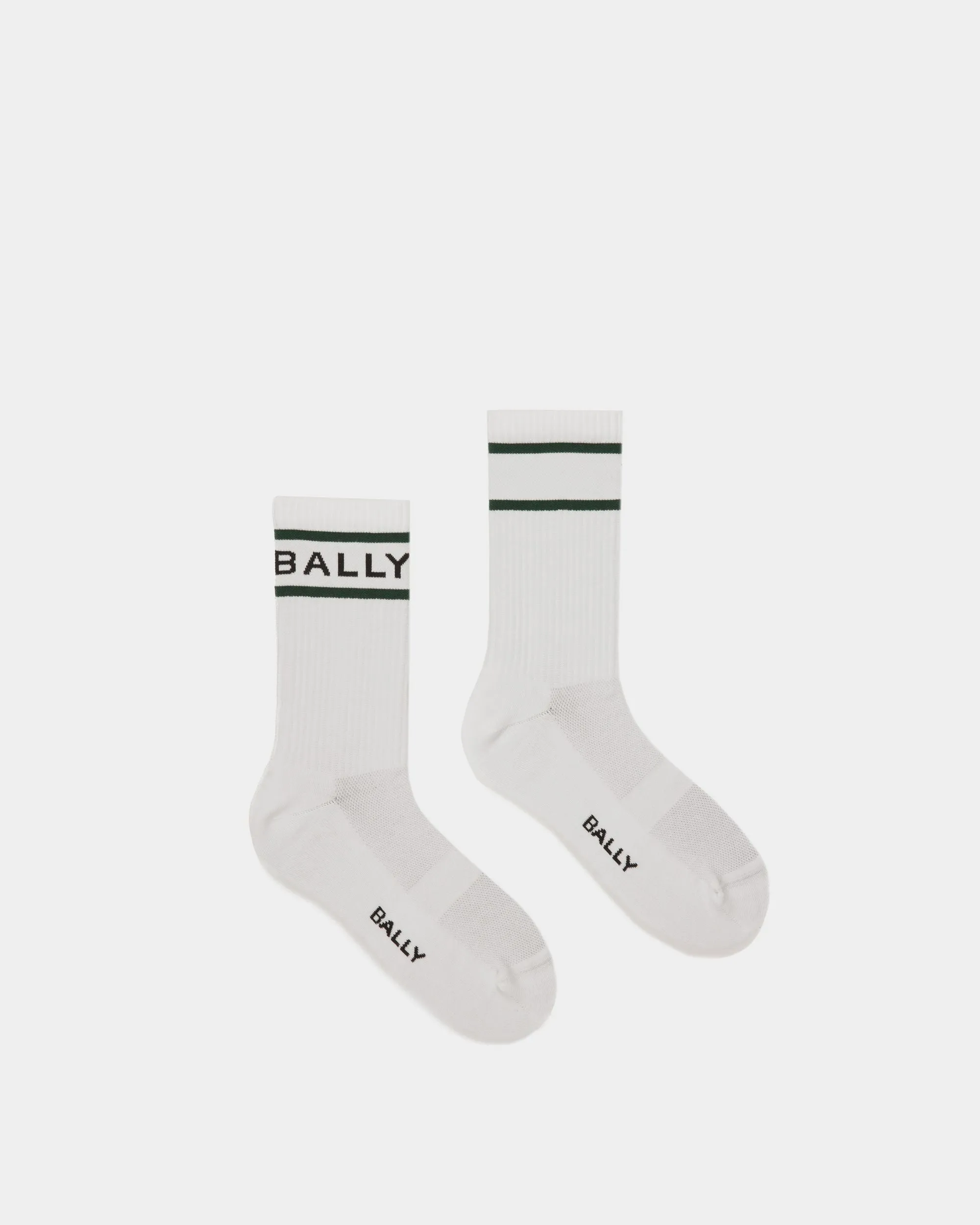 Bally Stripe Socks In White And Green 