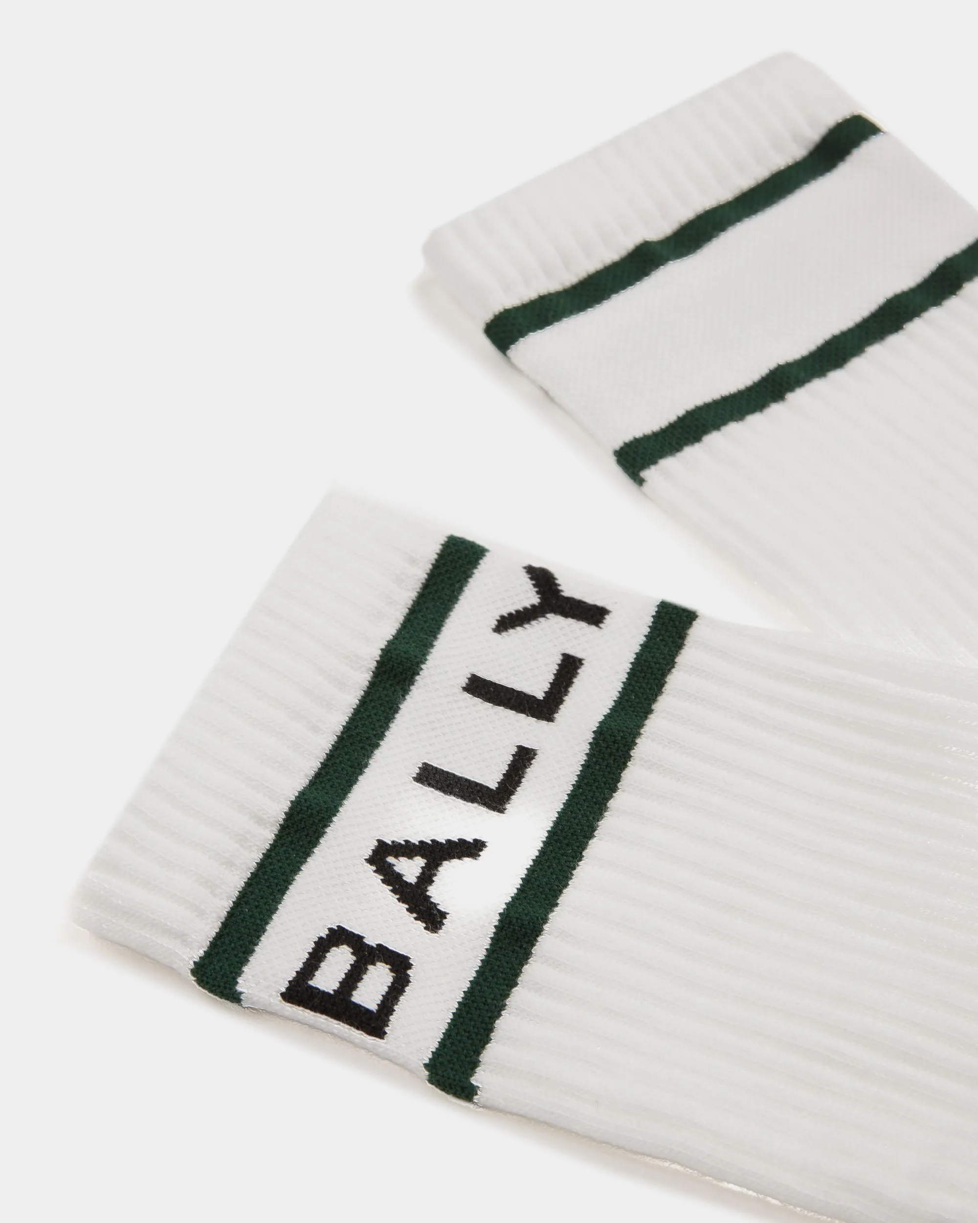 Bally Stripe Socks In White And Green 