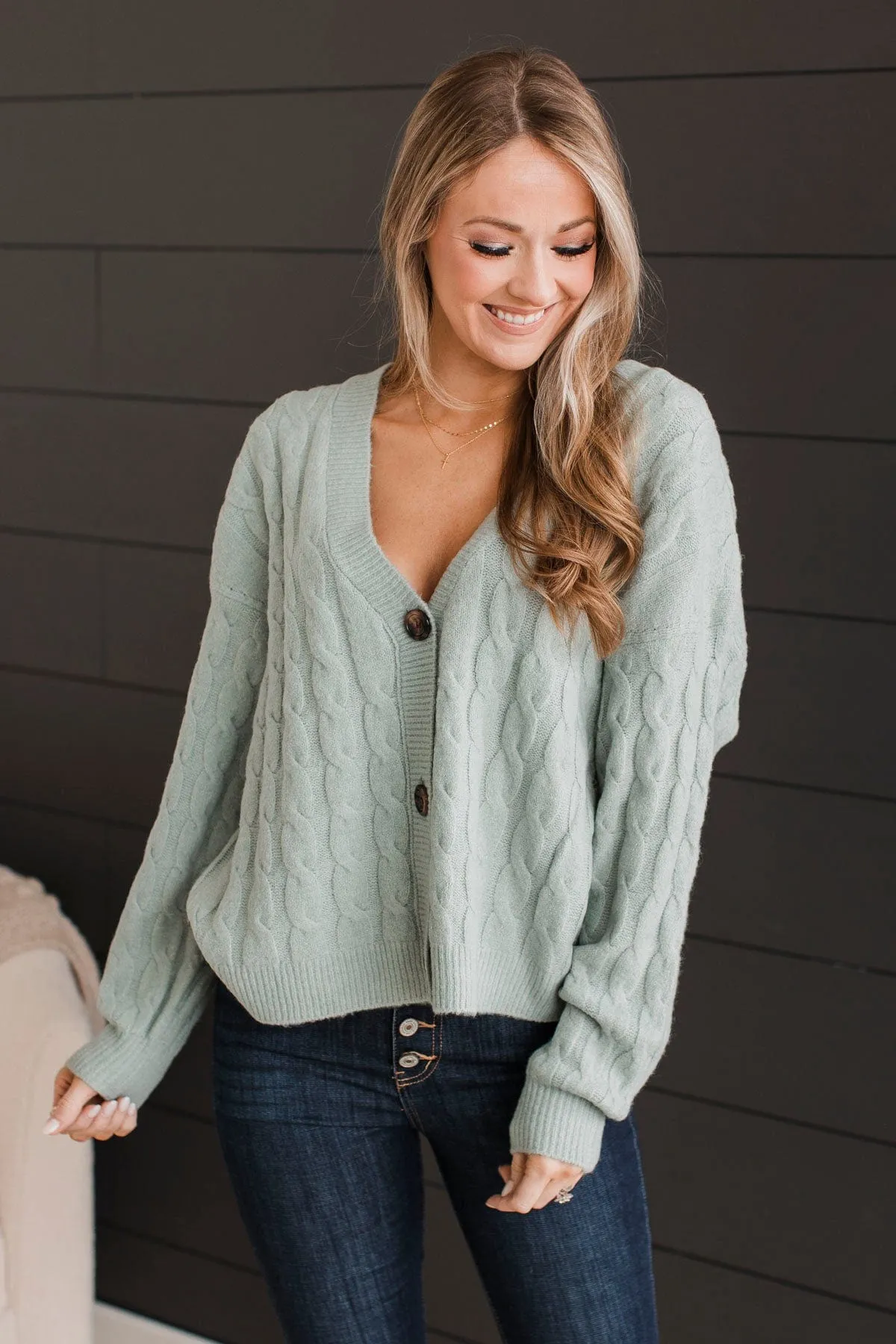 Beyond Cozy Knit Button Cardigan- Light Sage