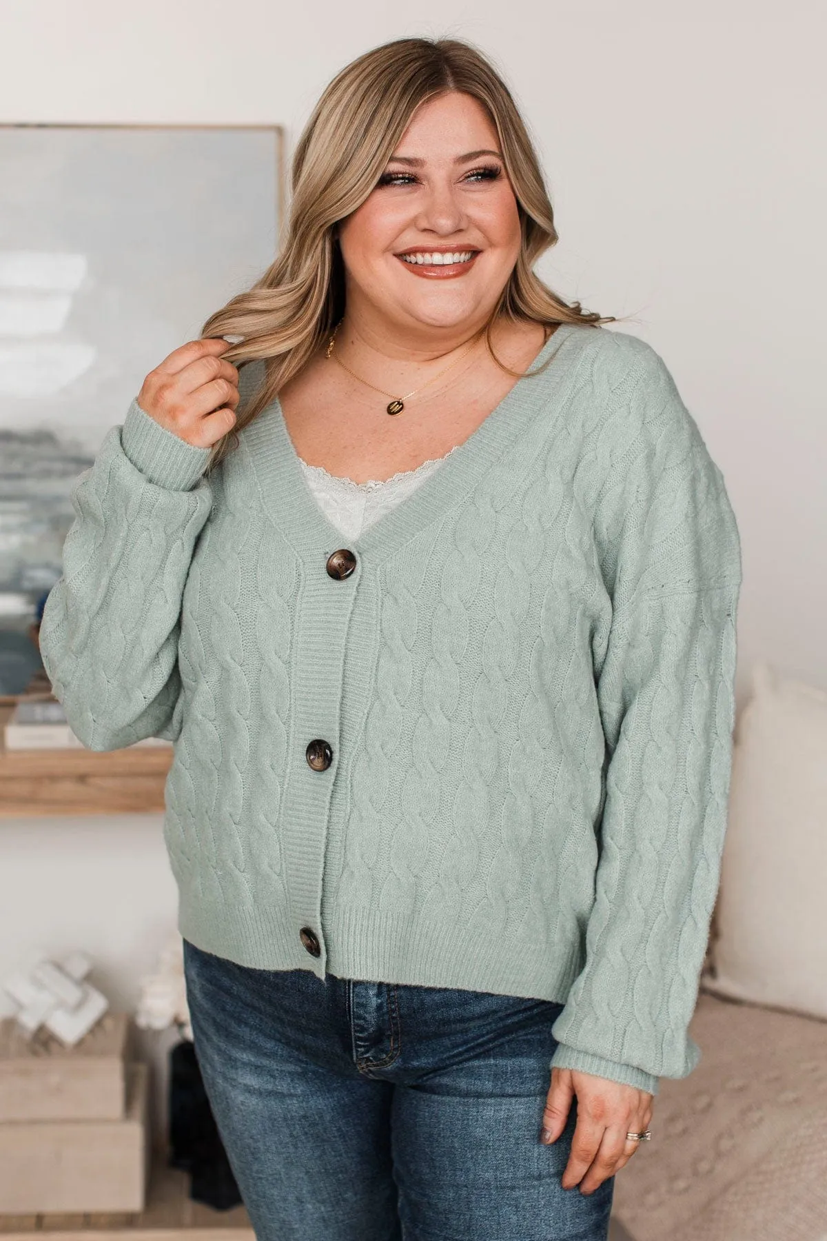 Beyond Cozy Knit Button Cardigan- Light Sage