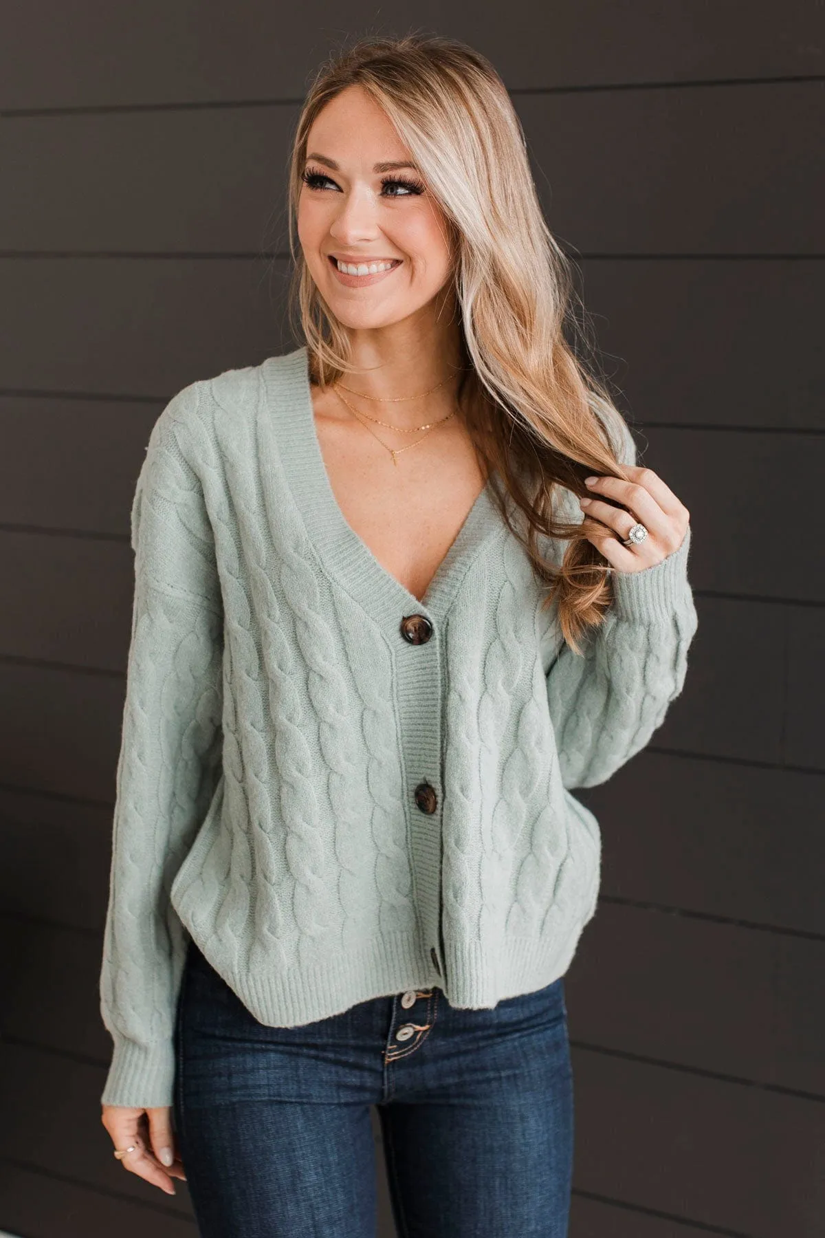 Beyond Cozy Knit Button Cardigan- Light Sage