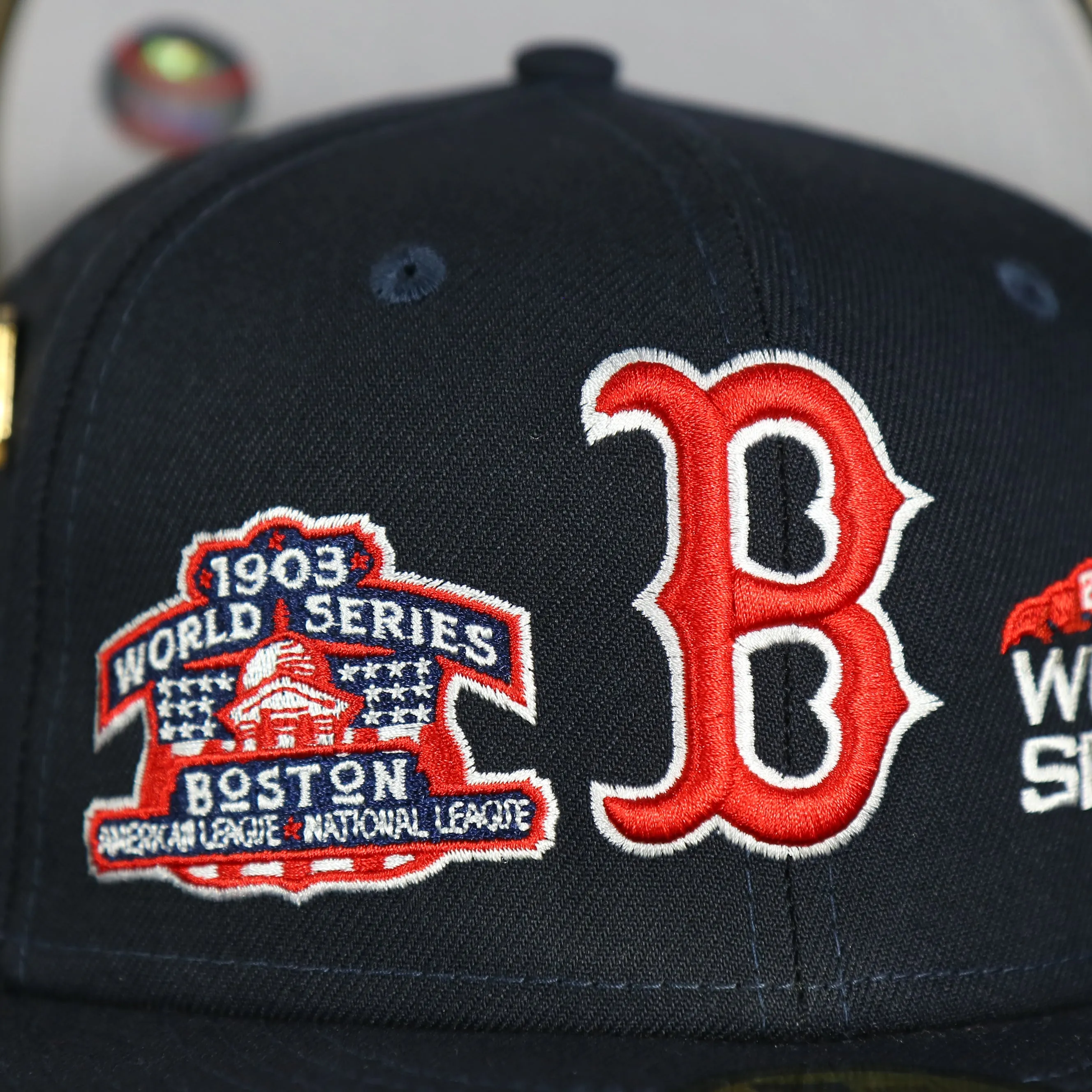 Boston Red Sox Cooperstown All Over Side Patch Historic Champs Gray UV 59Fifty Fitted Cap | Navy 59Fifty Fitted Cap