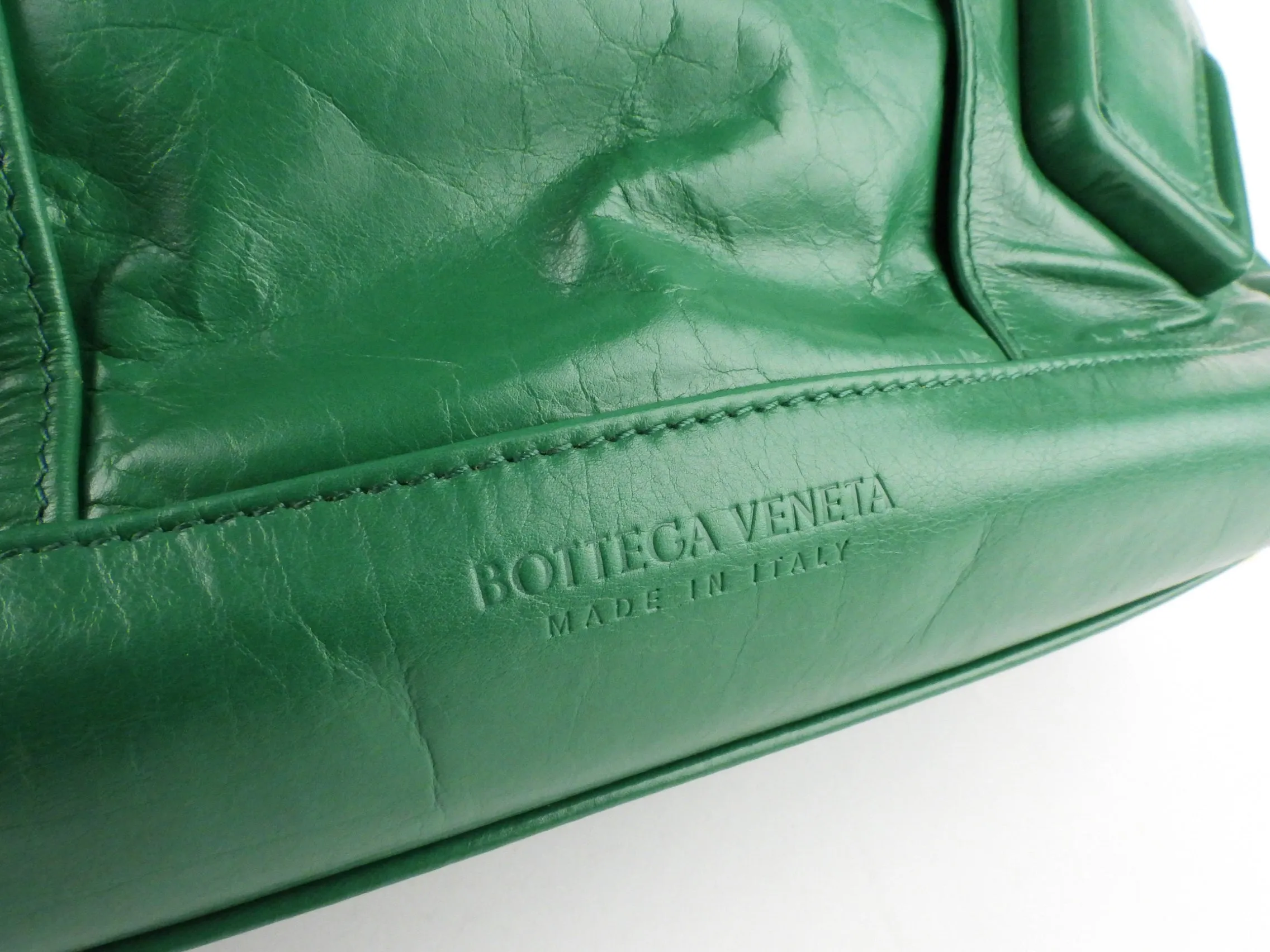 Bottega Veneta Green Maxi Intreccatio Glossed Leather Arco Slouch Tote