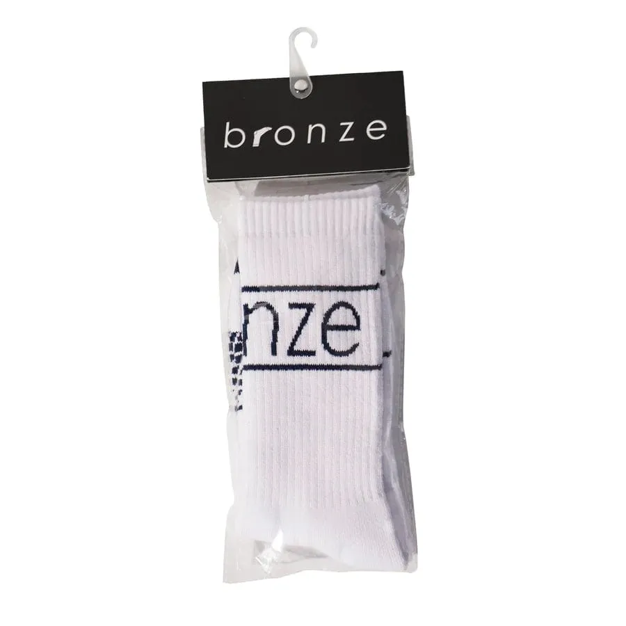 Bronze 56k B Logo Crew Socks White