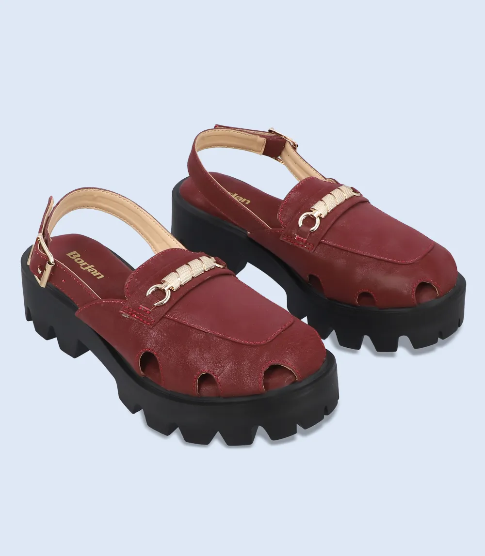 BW9561-MAROON-Women Platform Sandals