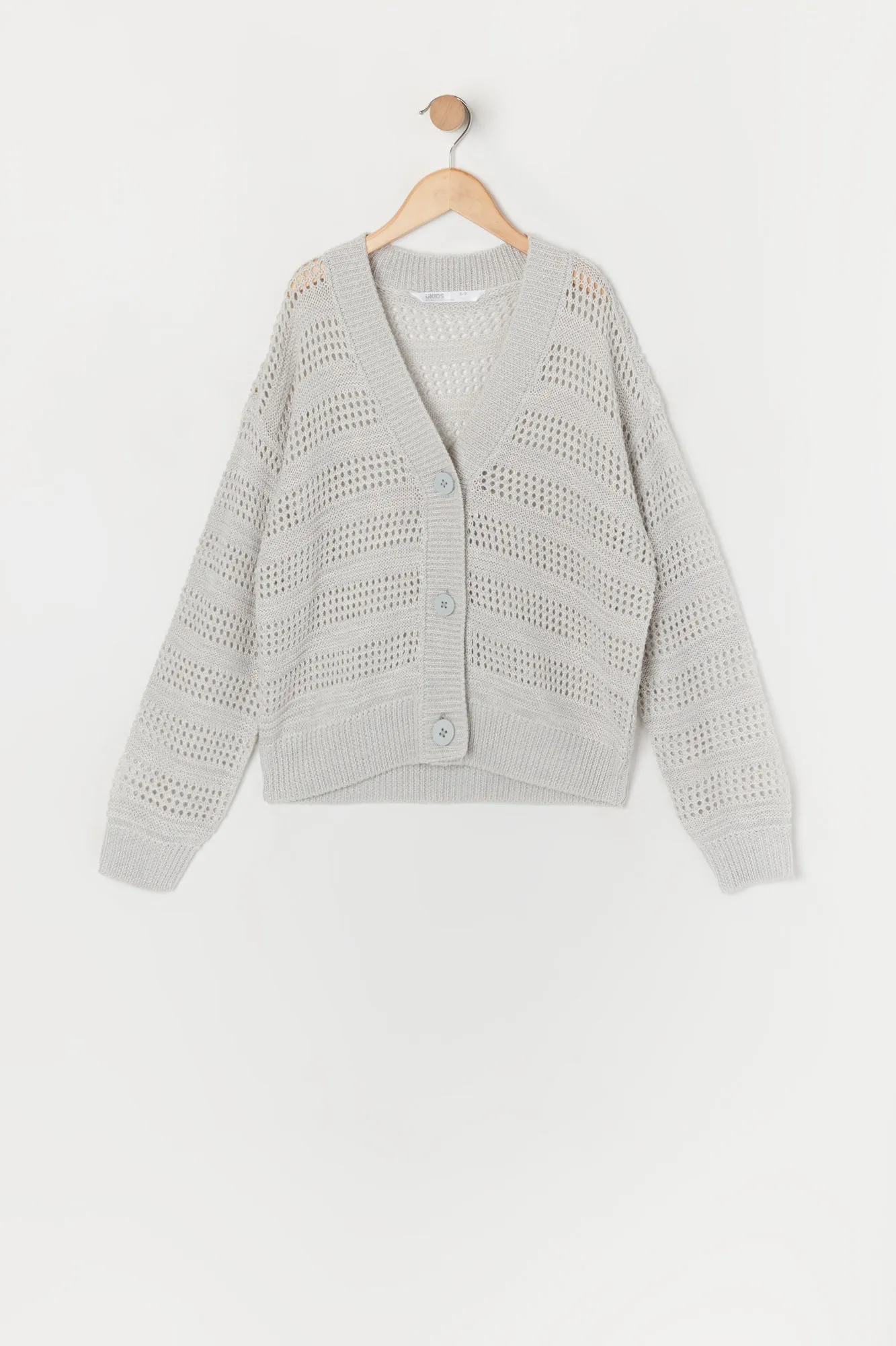 Cardigan gris en tricot ajouré pour fille