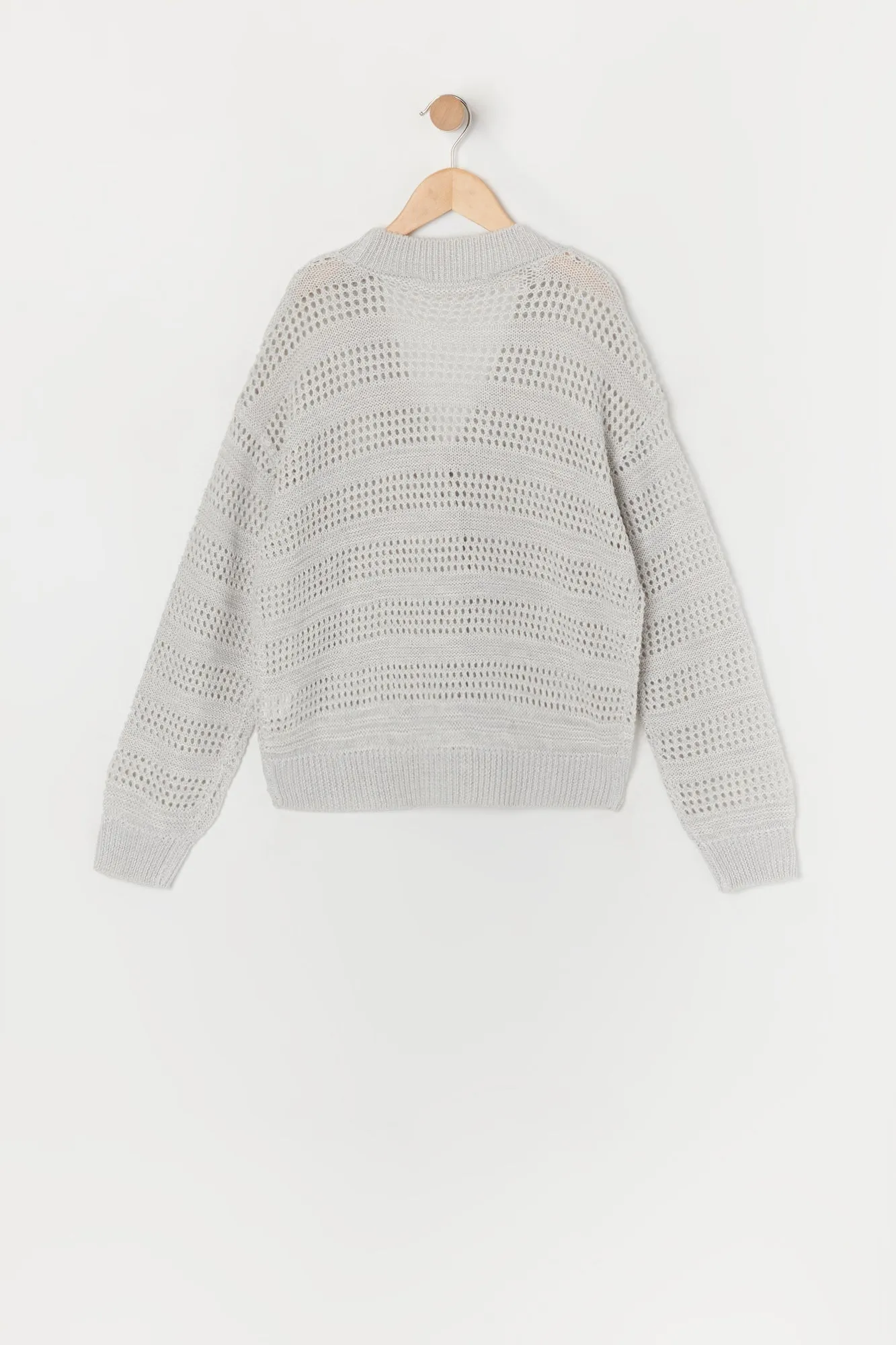 Cardigan gris en tricot ajouré pour fille