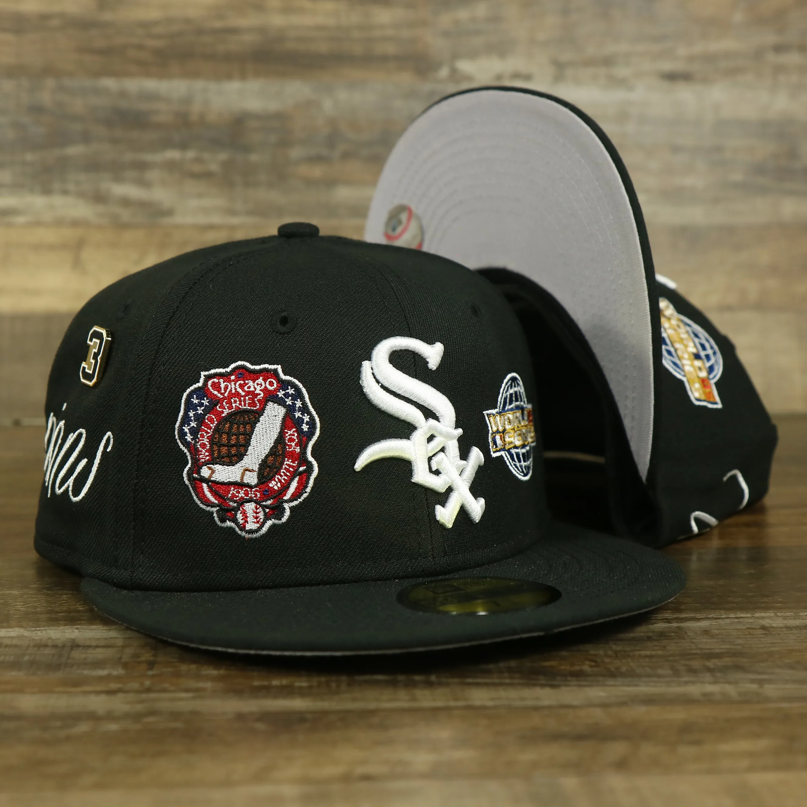 Chicago White Sox Cooperstown All Over Side Patch Historic Champs Gray UV 59Fifty Fitted Cap | Black 59Fifty Fitted Cap