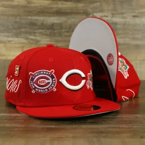 Cincinnati Reds Cooperstown All Over Side Patch Historic Champs Gray UV 59Fifty Fitted Cap | Reds 59Fifty Fitted Cap