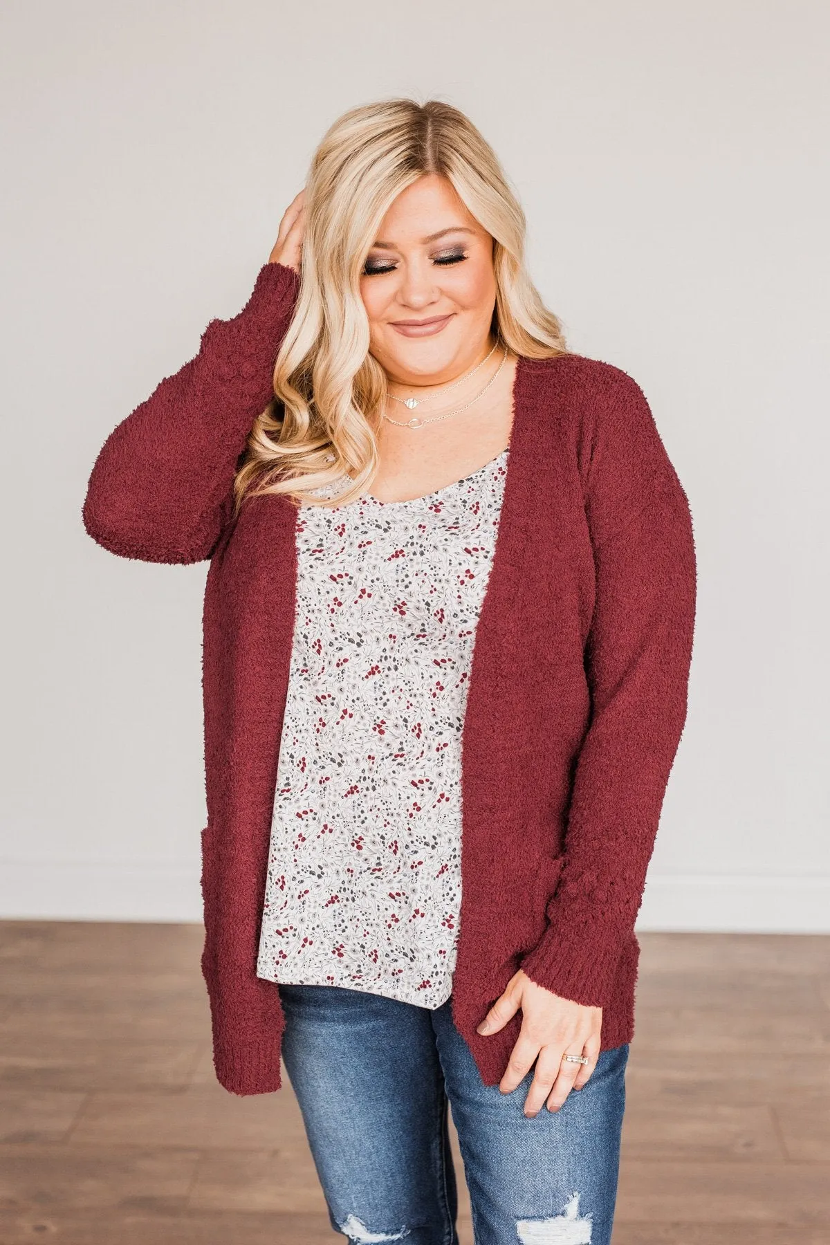 Cold Hands Warm Heart Knit Cardigan- Wine