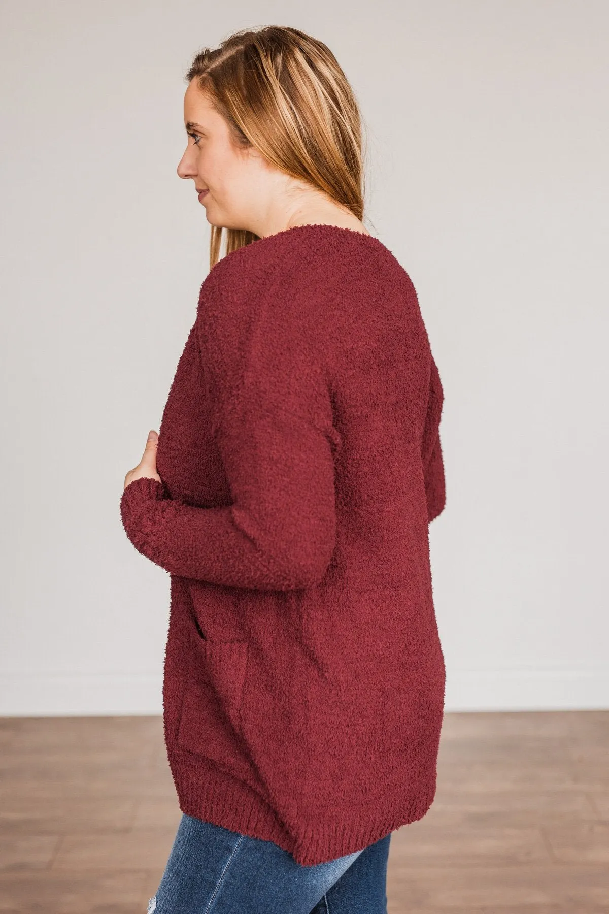 Cold Hands Warm Heart Knit Cardigan- Wine