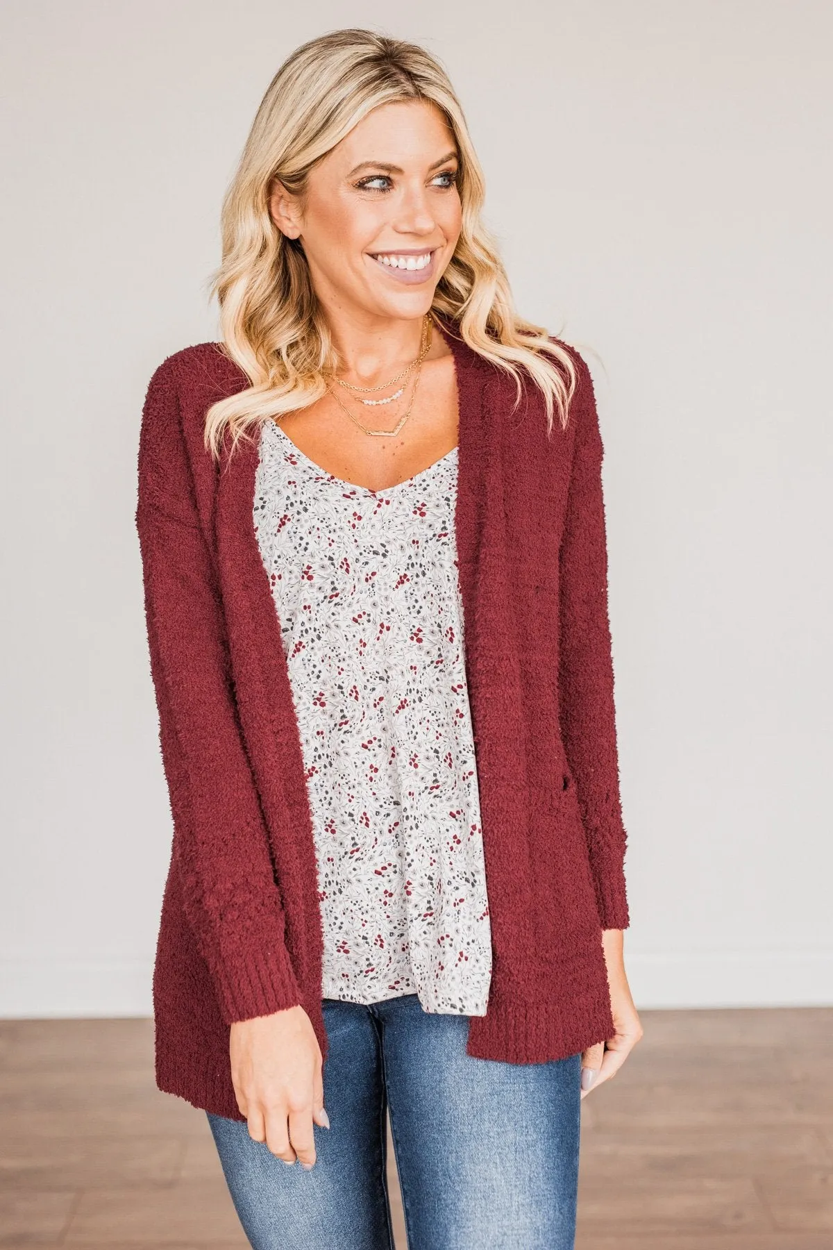 Cold Hands Warm Heart Knit Cardigan- Wine