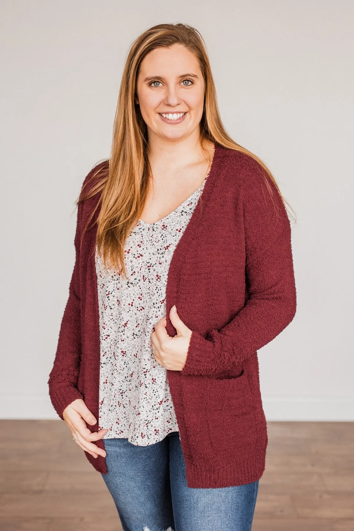 Cold Hands Warm Heart Knit Cardigan- Wine