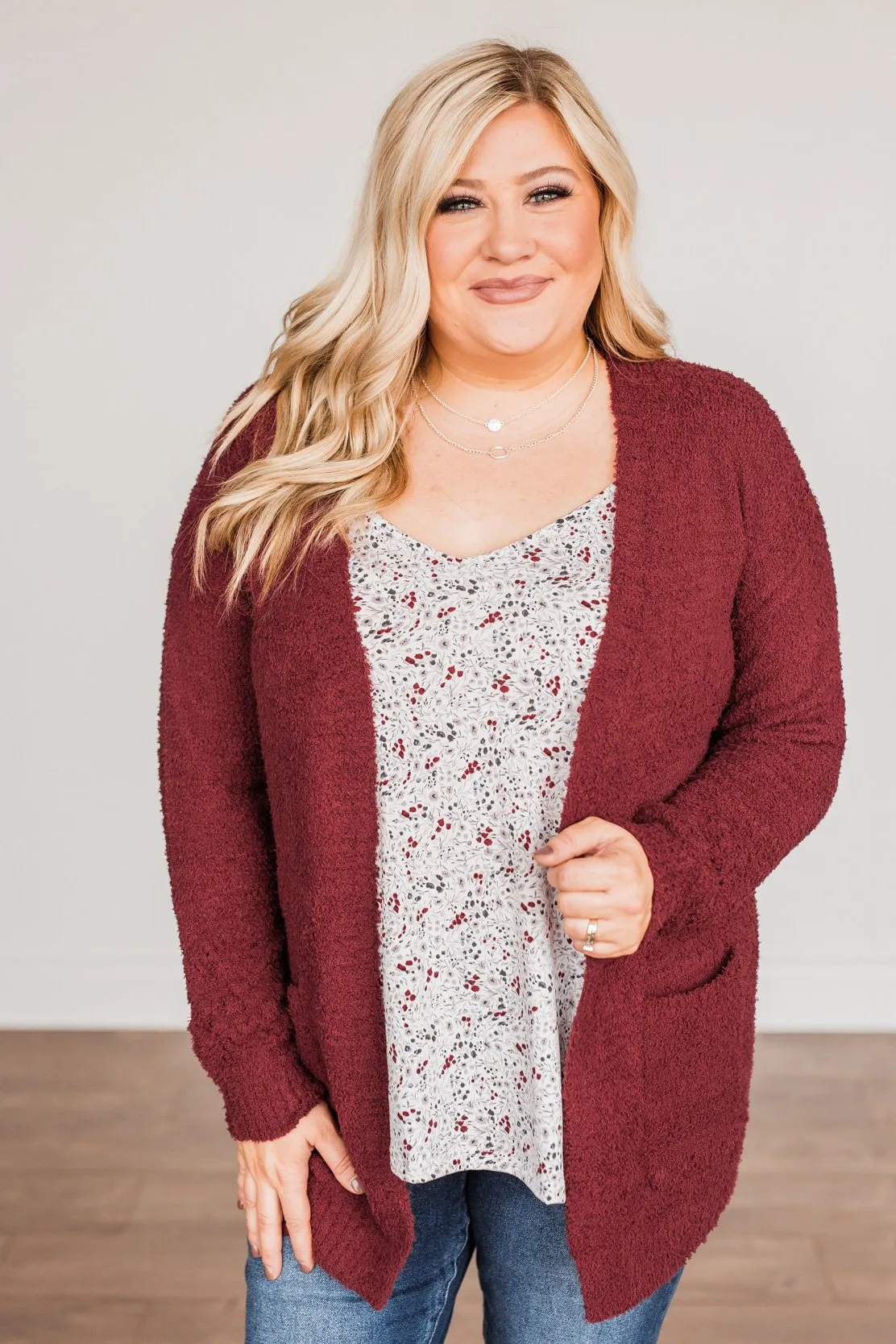 Cold Hands Warm Heart Knit Cardigan- Wine