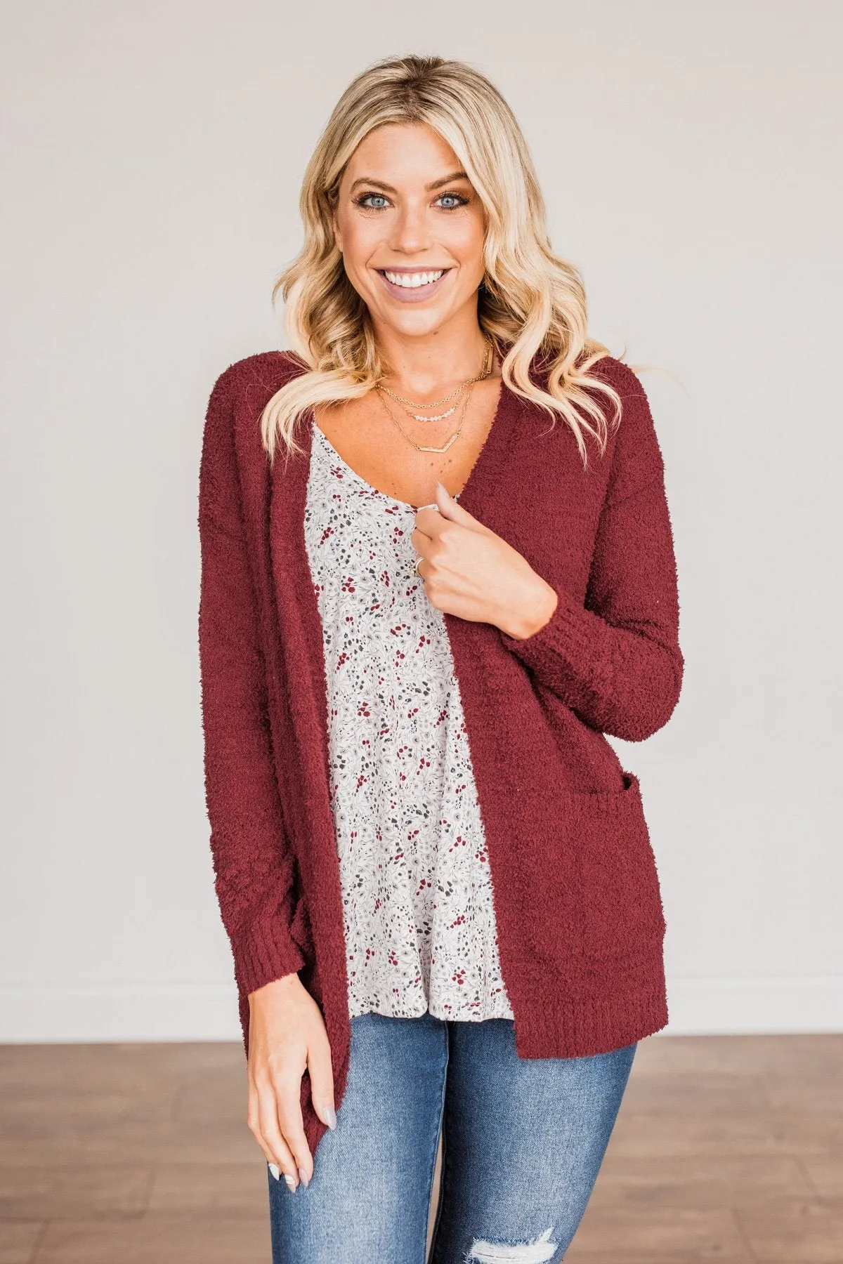 Cold Hands Warm Heart Knit Cardigan- Wine