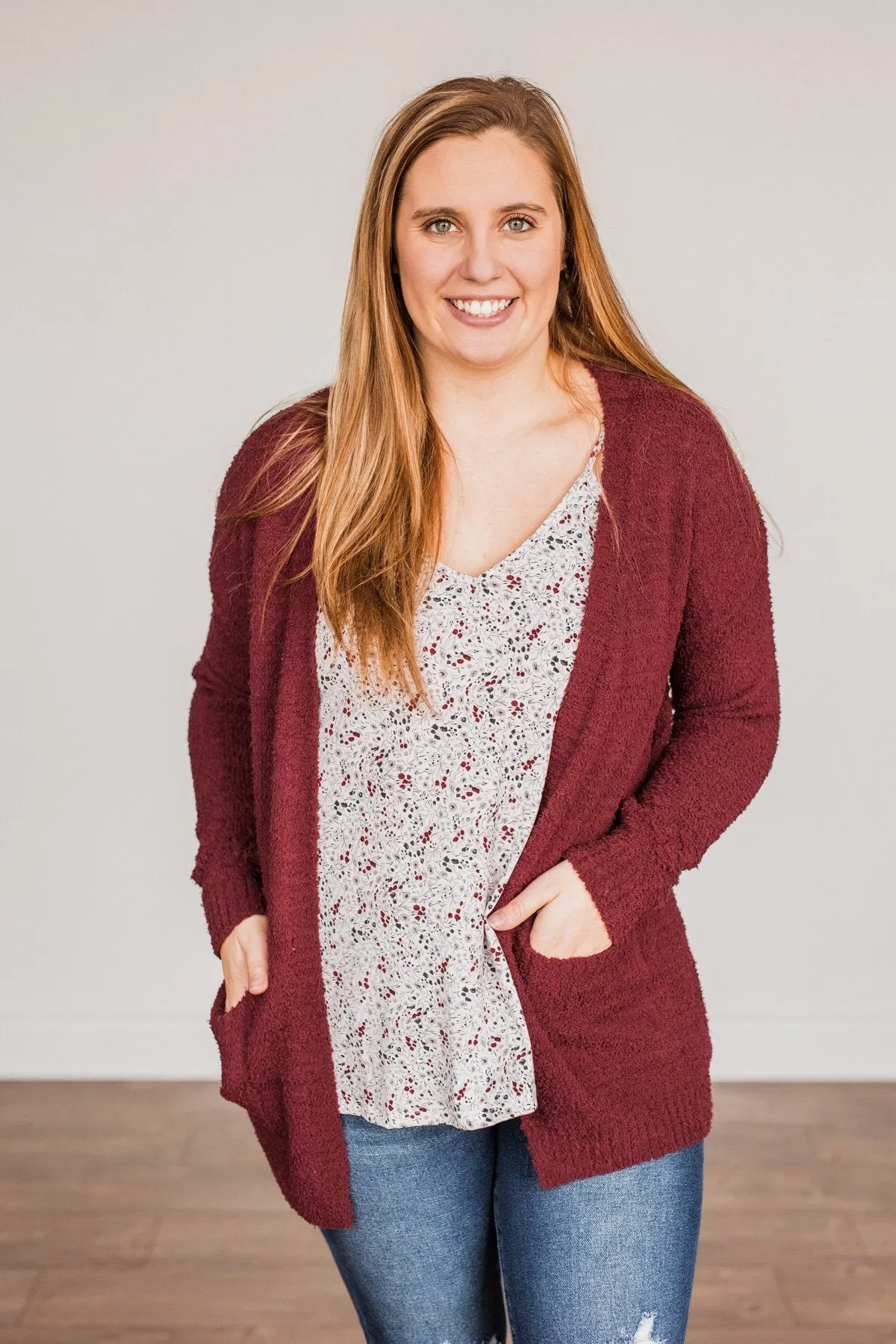 Cold Hands Warm Heart Knit Cardigan- Wine