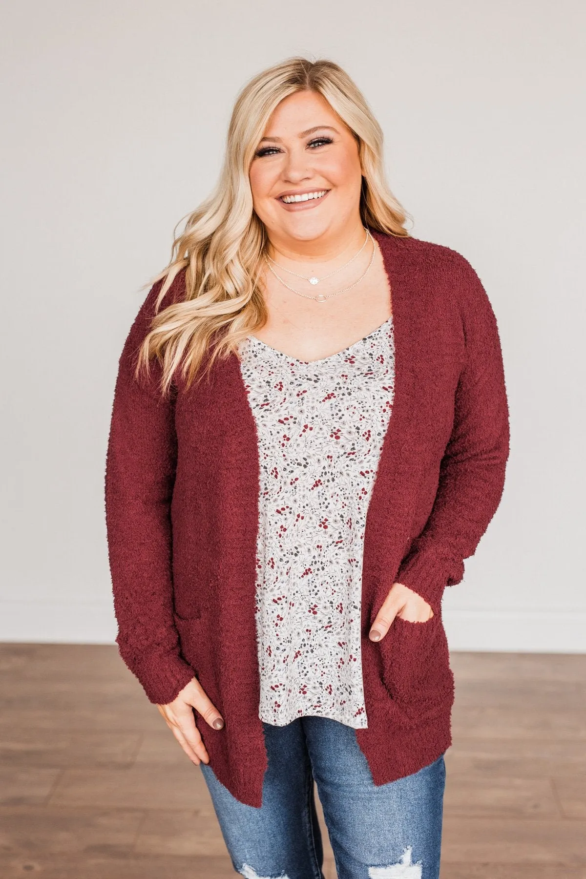 Cold Hands Warm Heart Knit Cardigan- Wine