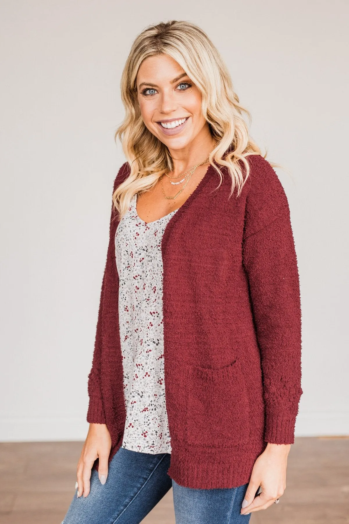 Cold Hands Warm Heart Knit Cardigan- Wine