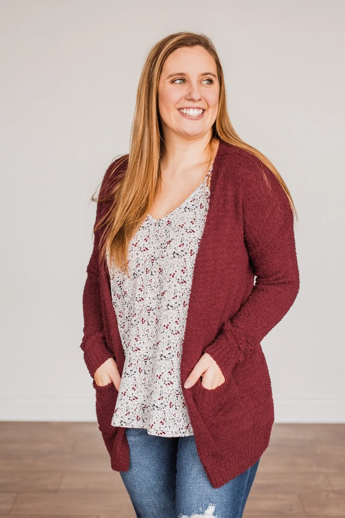 Cold Hands Warm Heart Knit Cardigan- Wine