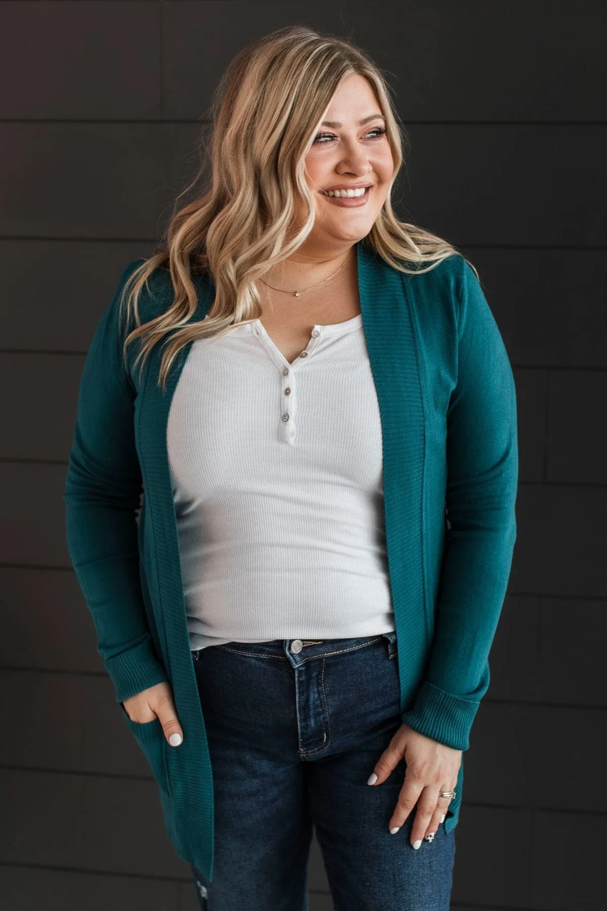 Comfortable With Myself Knit Cardigan- Dark Teal