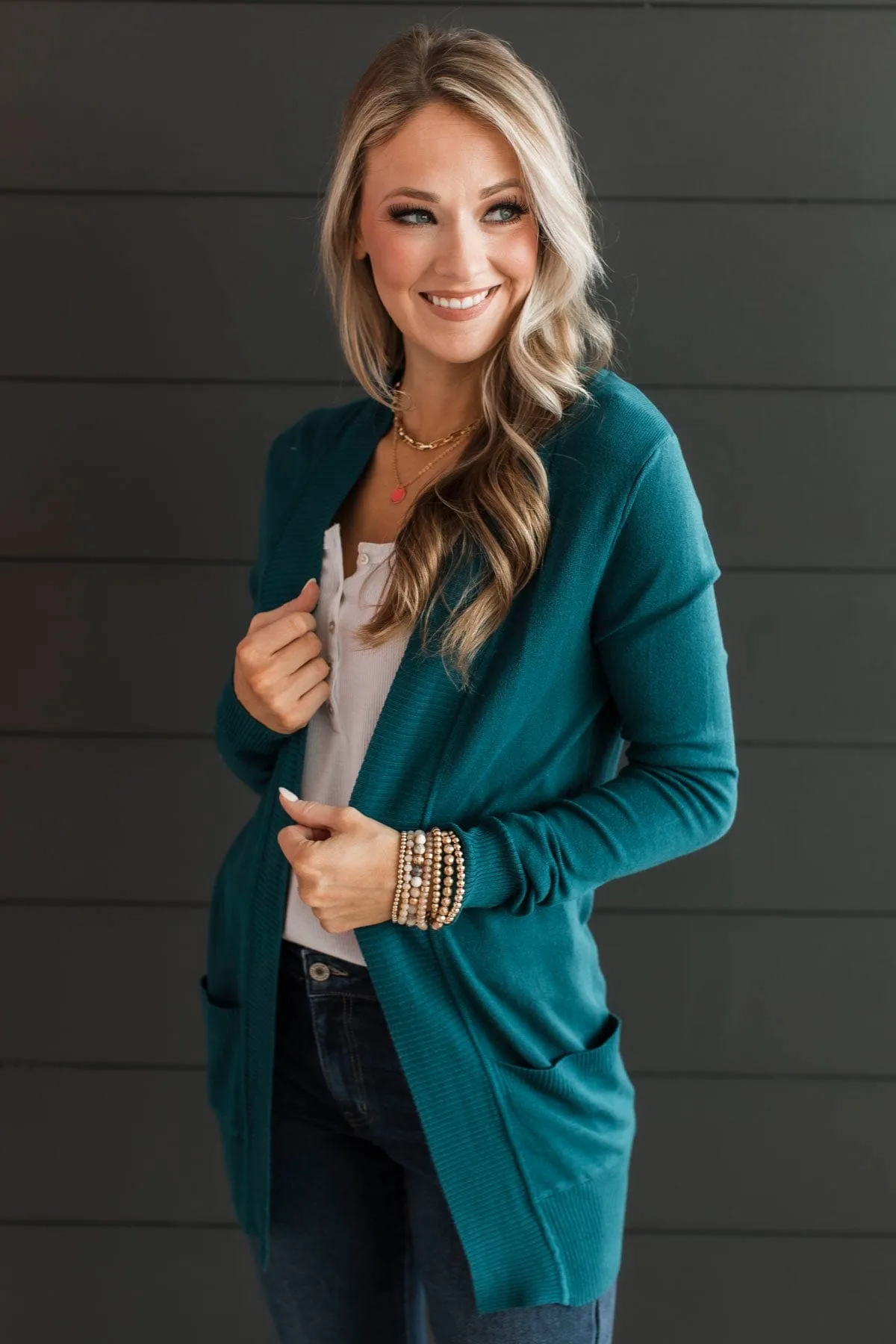 Comfortable With Myself Knit Cardigan- Dark Teal