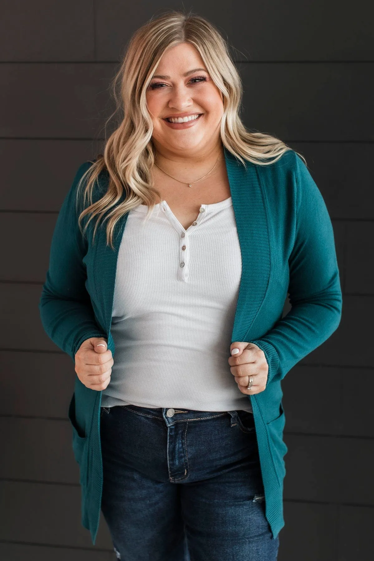 Comfortable With Myself Knit Cardigan- Dark Teal