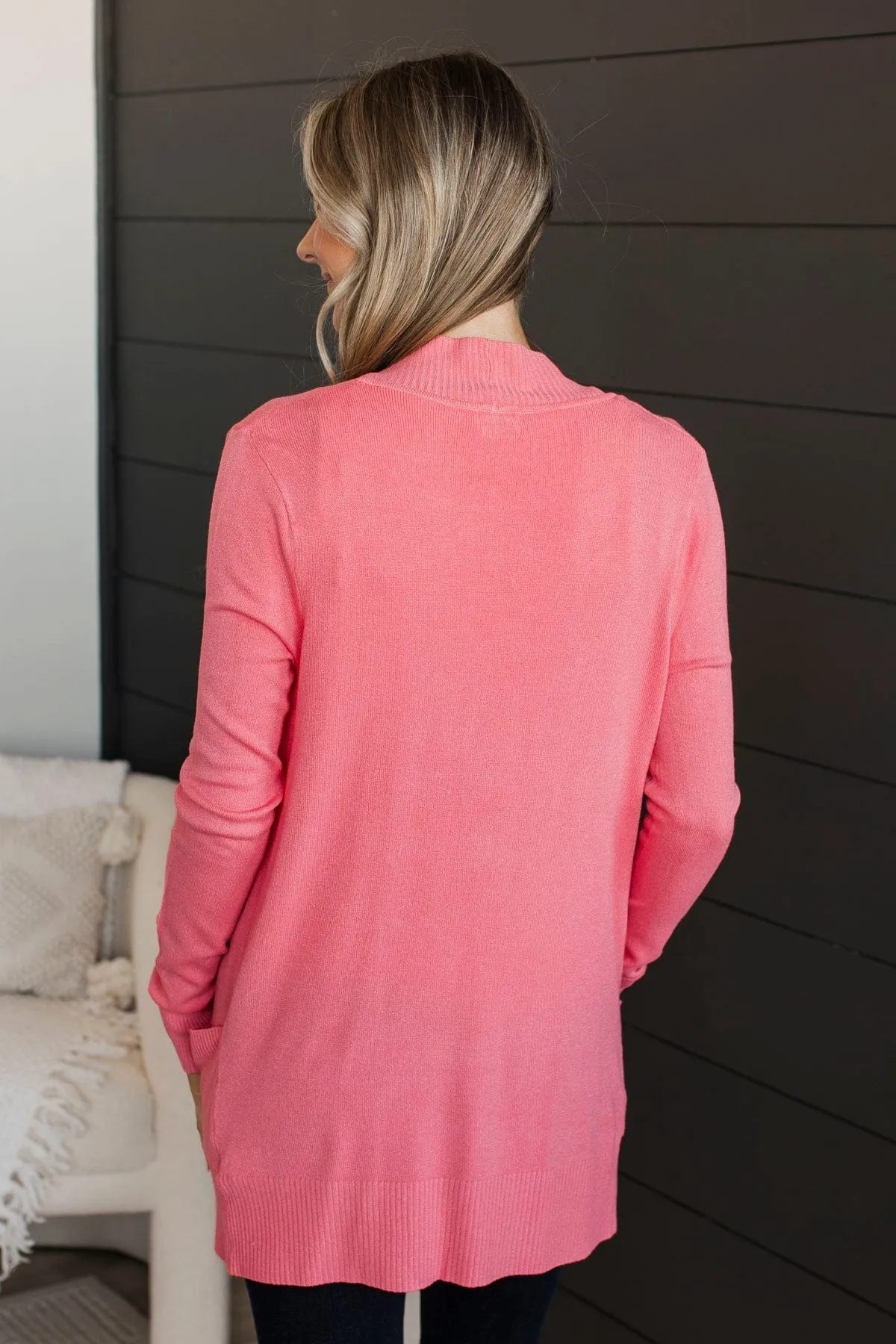 Comfortable With Myself Knit Cardigan- Punch Pink