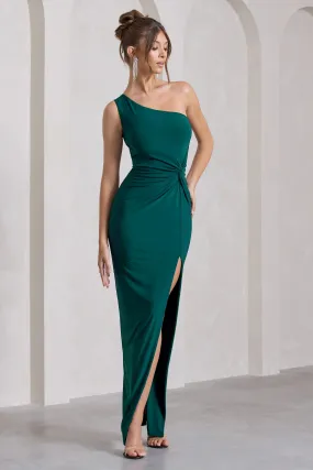 Coralina | Bottle Green One Shoulder Open-Back Split Maxi Dress