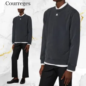 Courreges  |Crew Neck Street Style Long Sleeves Plain Cotton Logo