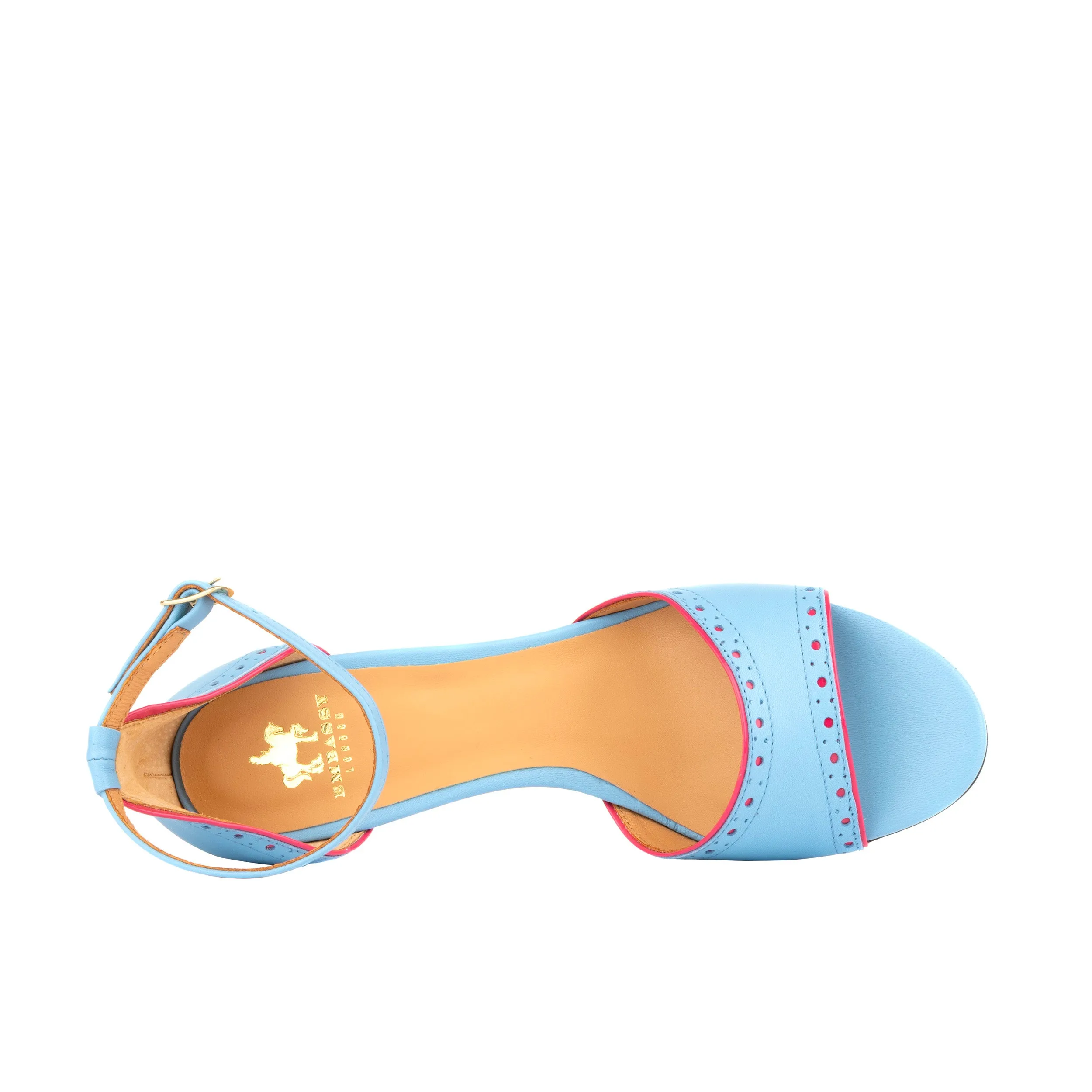 CROUPIER LIGHT BLUE PINK - Women's 2 inch heel ankle strap leather sandal in sky blue