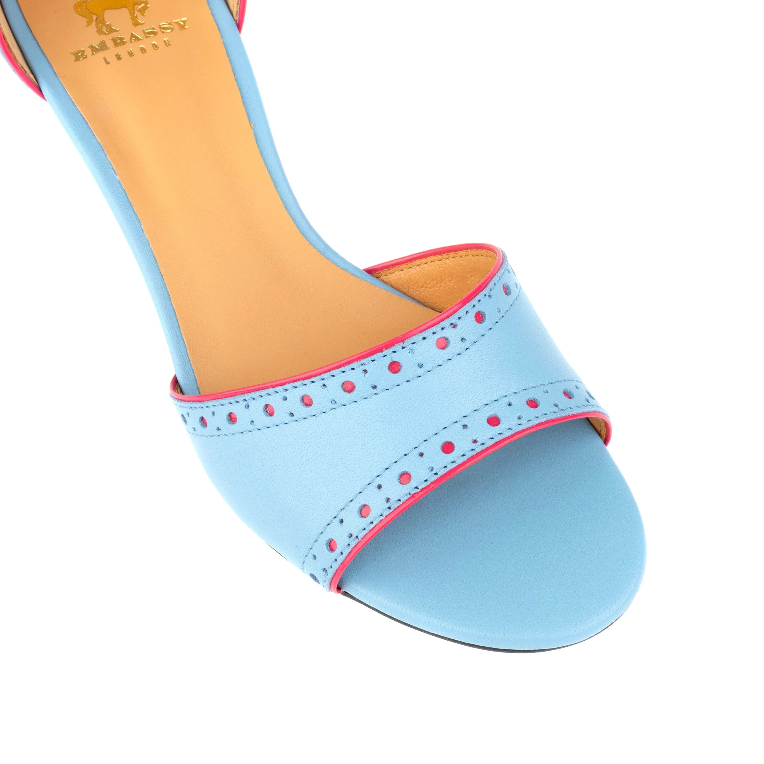 CROUPIER LIGHT BLUE PINK - Women's 2 inch heel ankle strap leather sandal in sky blue