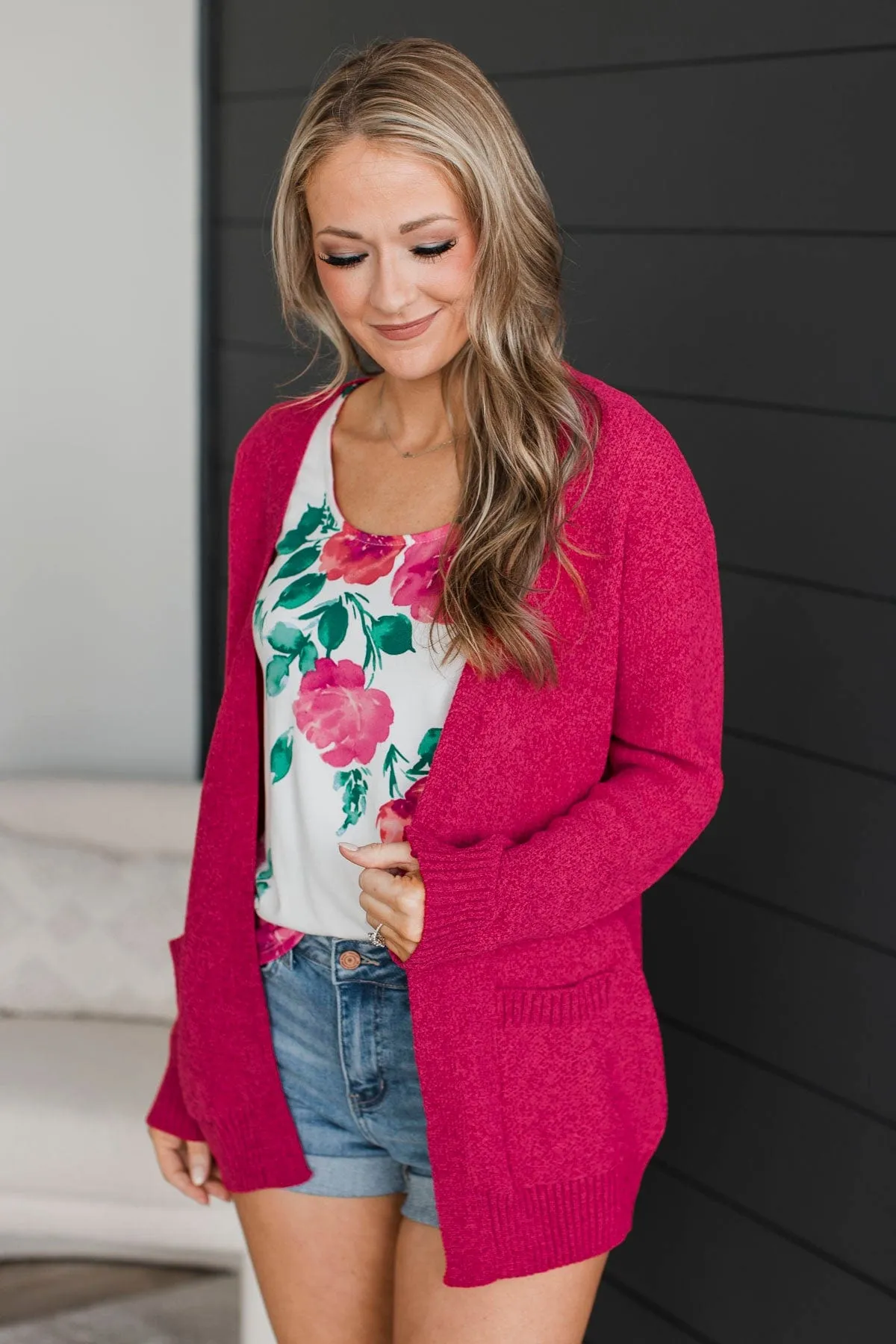 Cuddle Up To You Knit Cardigan- Fuchsia