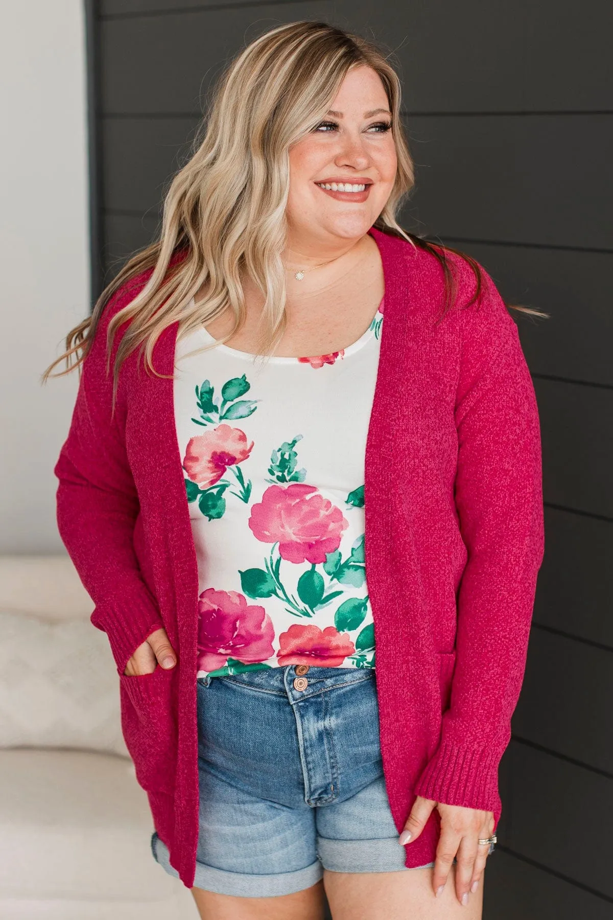 Cuddle Up To You Knit Cardigan- Fuchsia