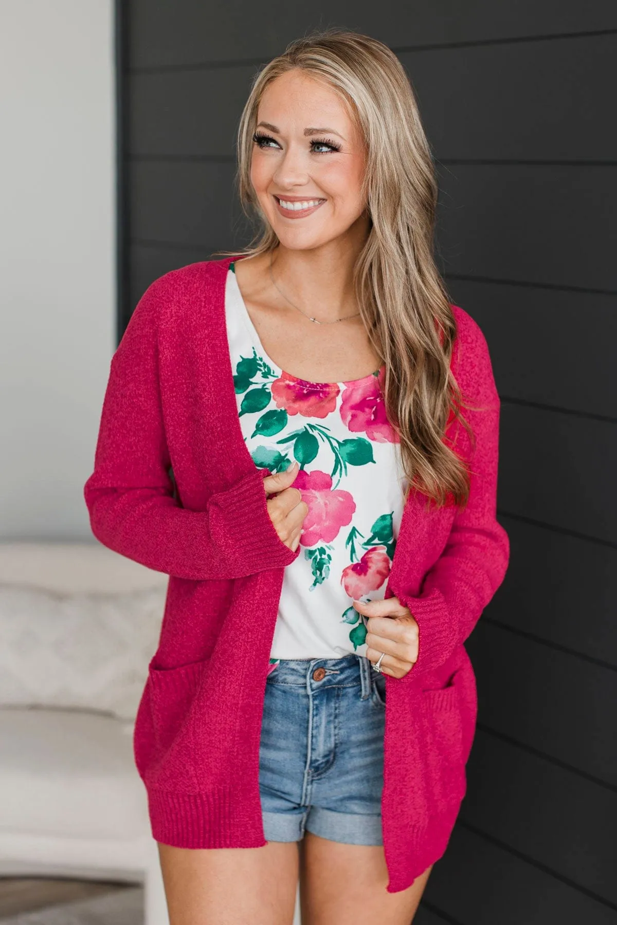 Cuddle Up To You Knit Cardigan- Fuchsia