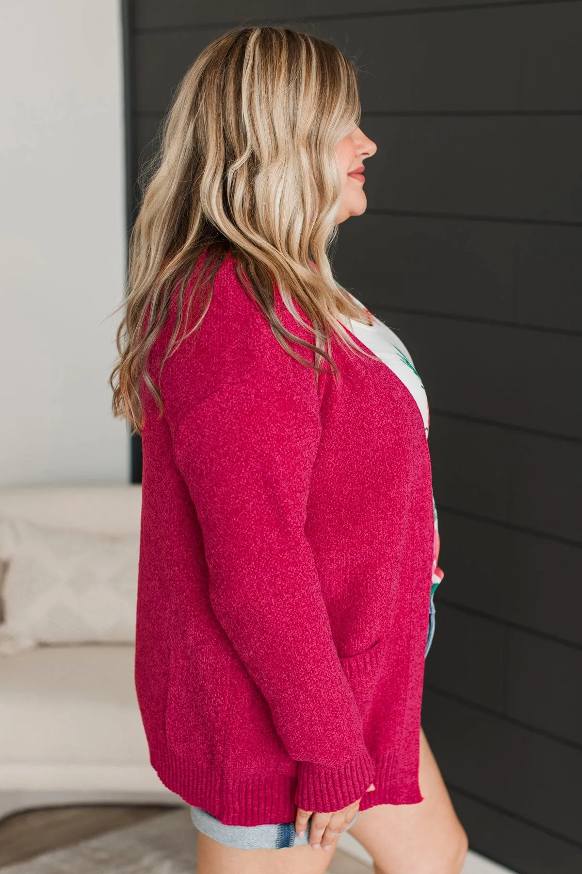 Cuddle Up To You Knit Cardigan- Fuchsia