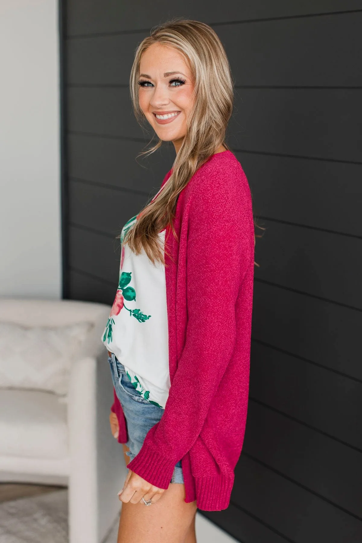 Cuddle Up To You Knit Cardigan- Fuchsia